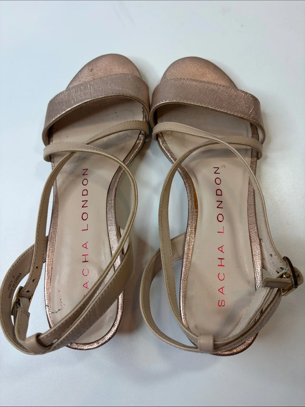 Sacha London Size 7 Rose Gold Metallic Strappy Wedge Sandals